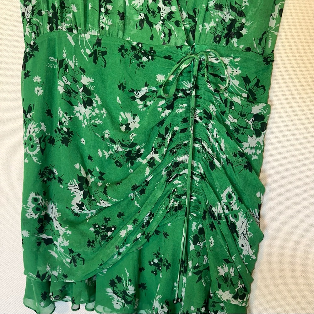 Veronica Beard Sean Silk Floral Ruched Mini Dress Green Cocktail Designer Size 4 - Picture 3 of 7